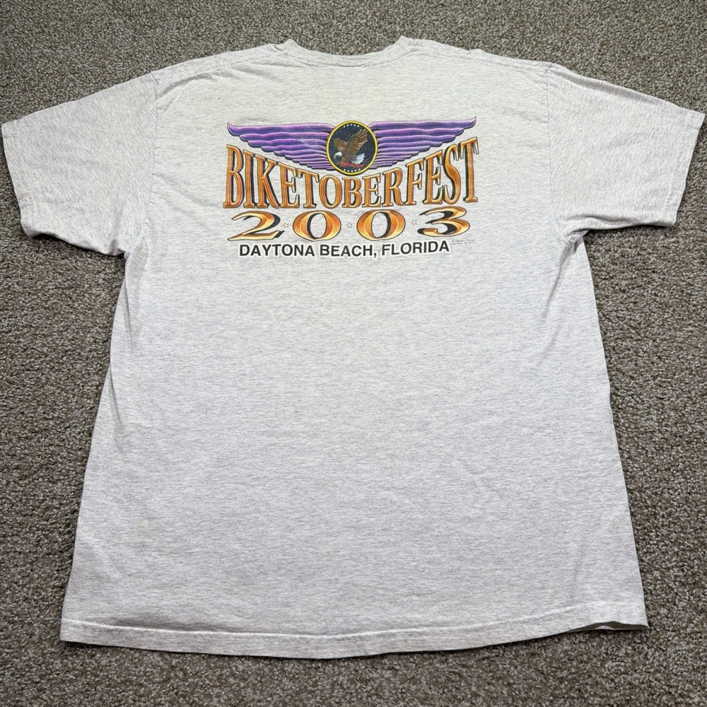 Vintage 2003 Biketober Fest Double Sided Biker Tee Size XL Gray